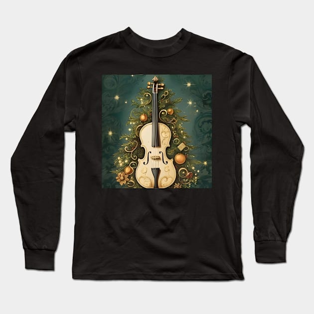 Vintage Hold To Light Christmas Tree With Violin Long Sleeve T-Shirt by MiracleROLart